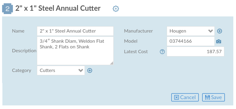 Tool Inventory Item Entry